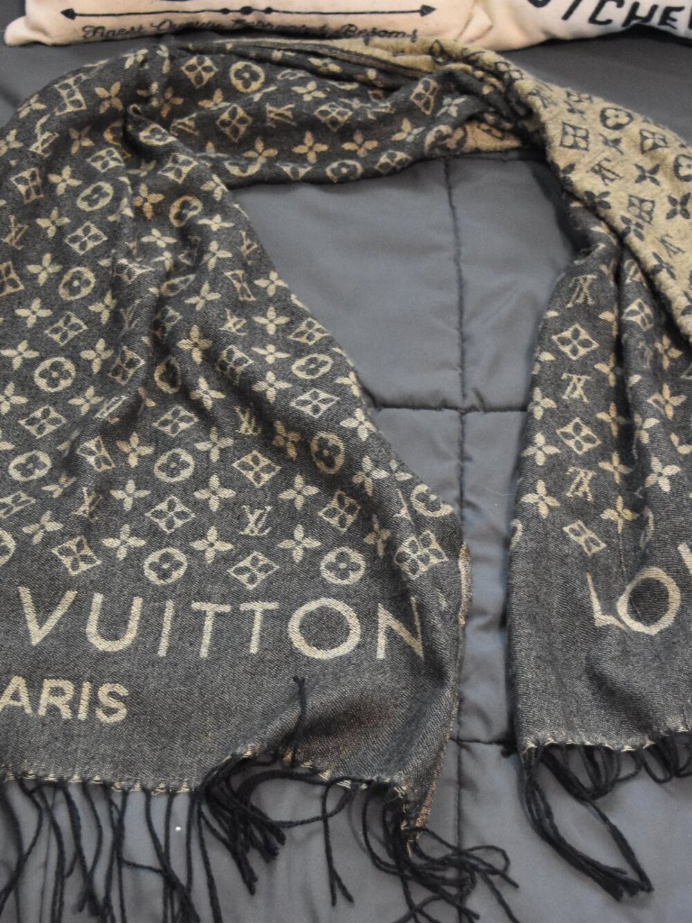 Authentic Louis Vuitton Monogram Shawl Long Fringe Scarf - SO CUTE!